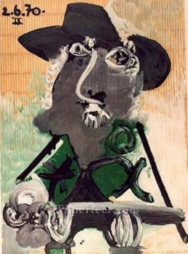  Gris Pintura - Retrato de hombre con chapeau gris 1970 cubista